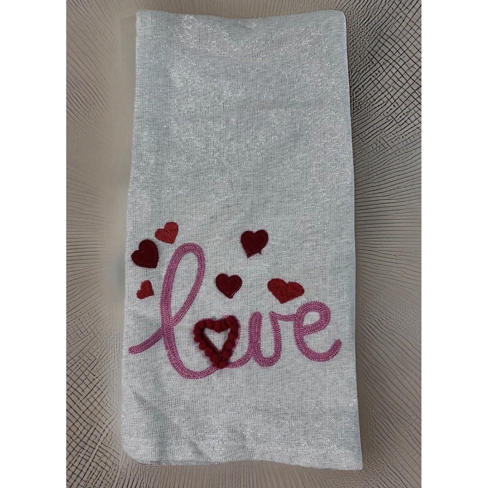 Nicole Miller Set Of 3 Kitchen Towels Embroidered Love NEW